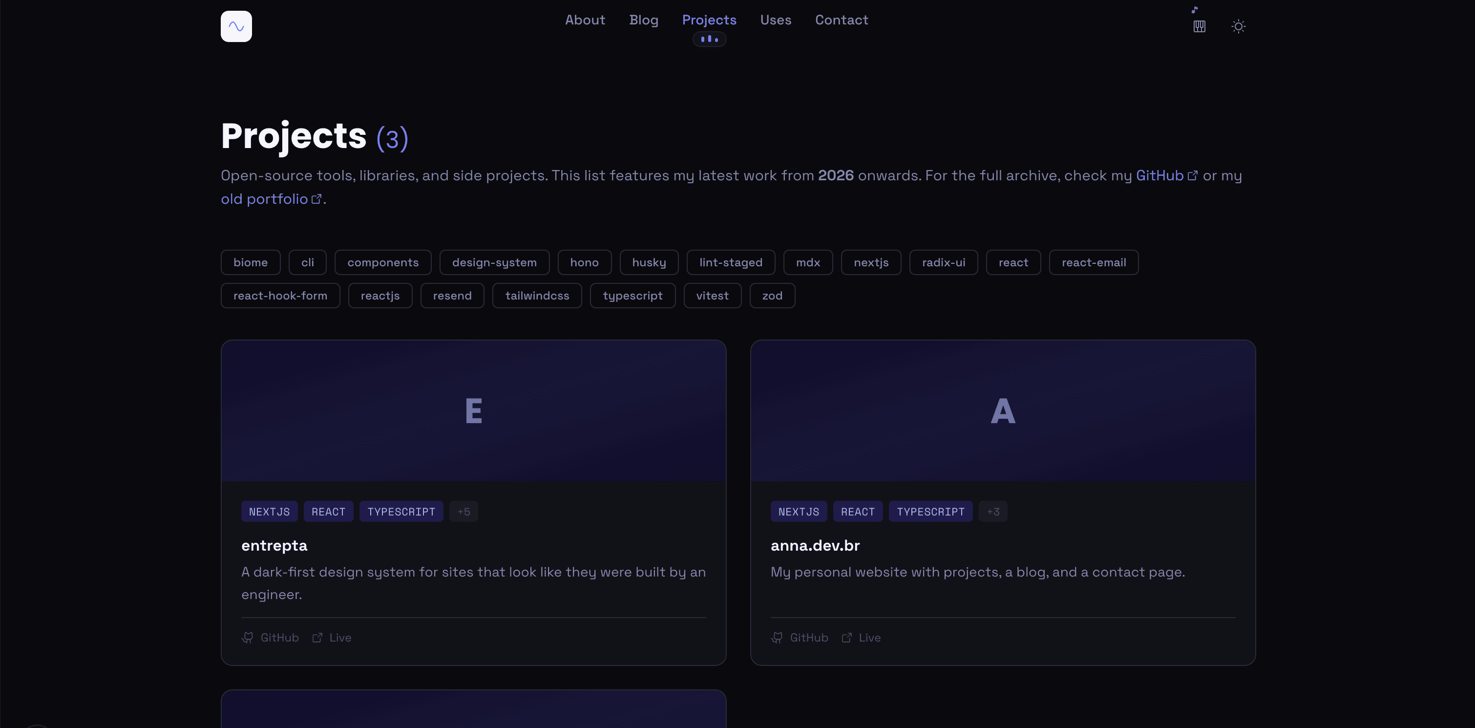 Old projects page