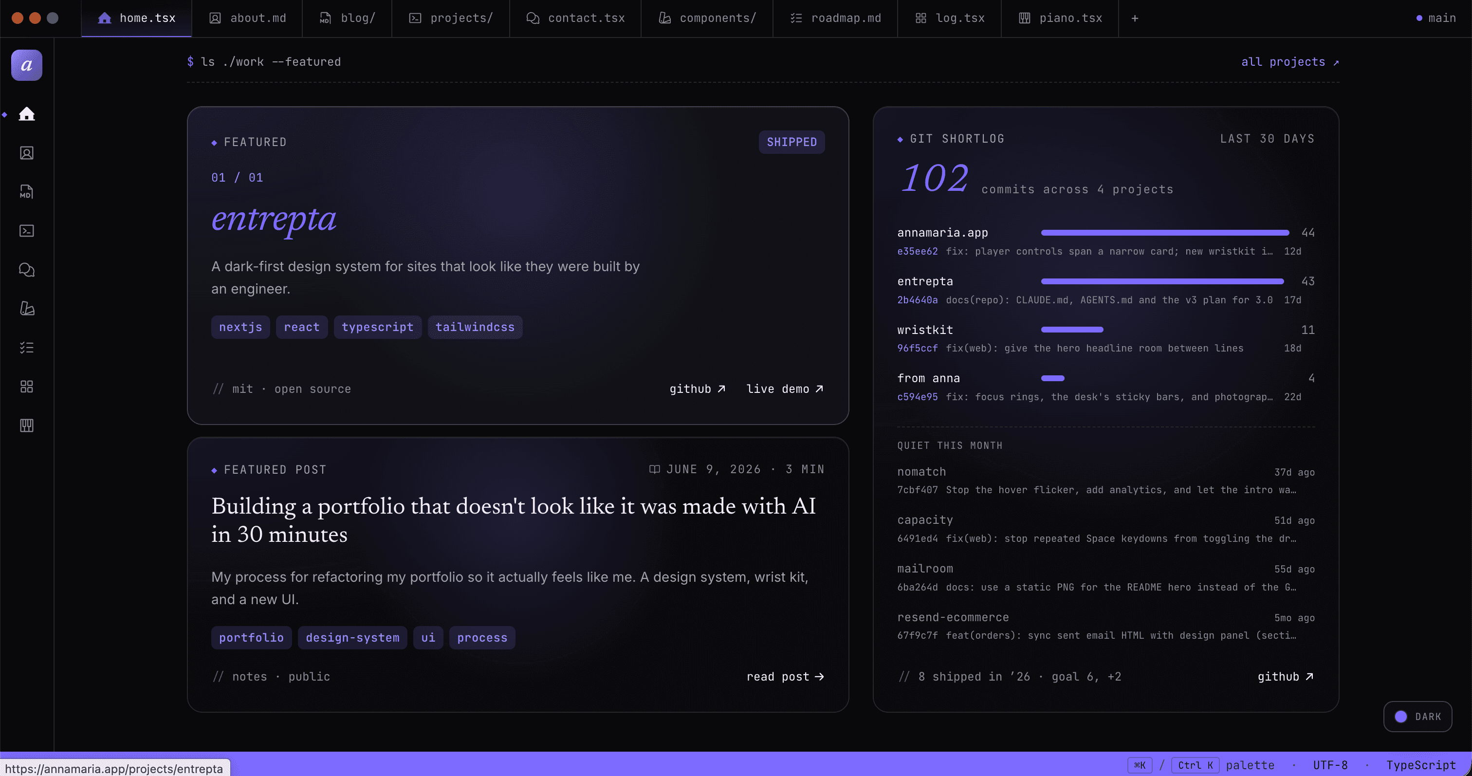 V2 home page, featured work